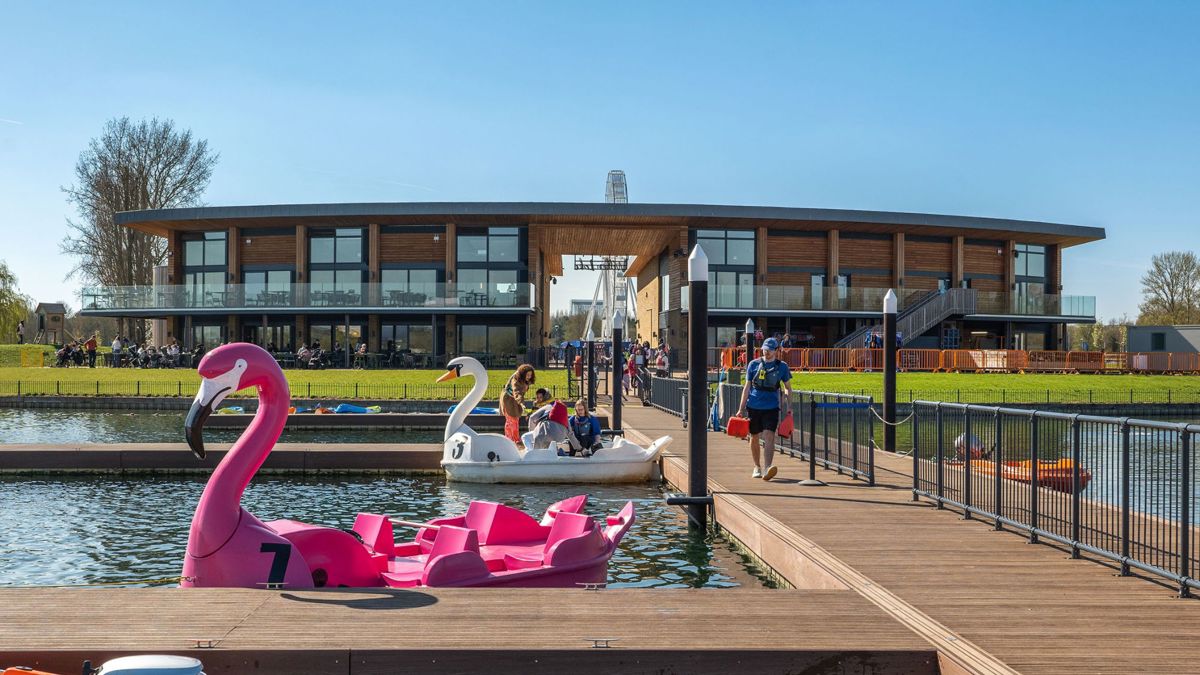 Flamingo and Swan Pedalo Outside Watersports Centre