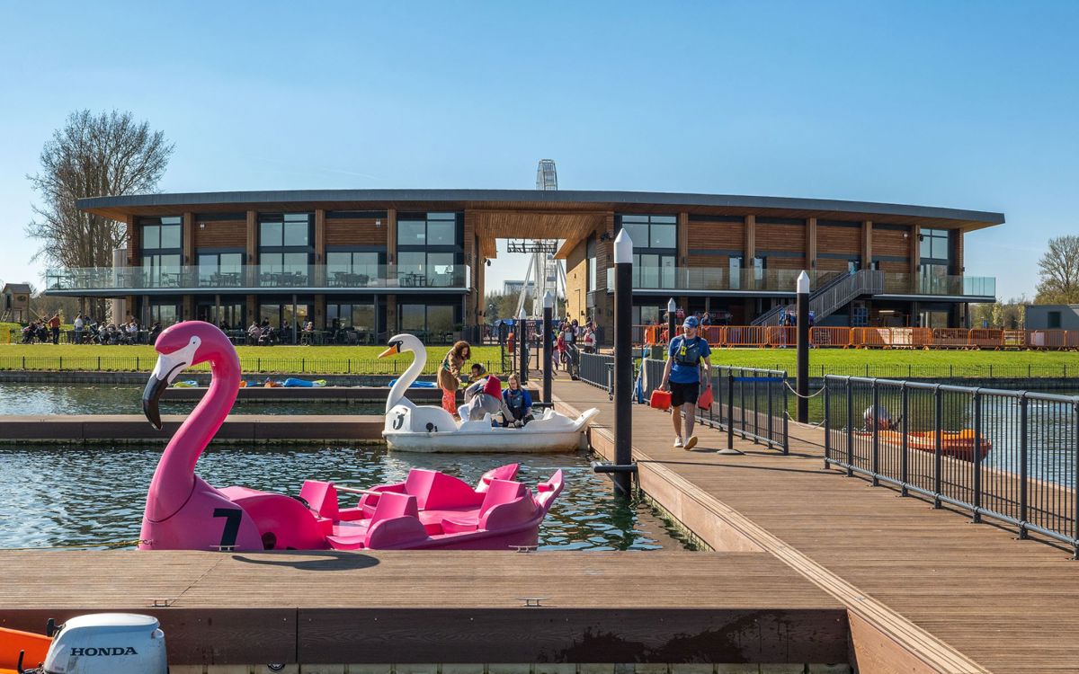 Flamingo and Swan Pedalo Outside Watersports Centre