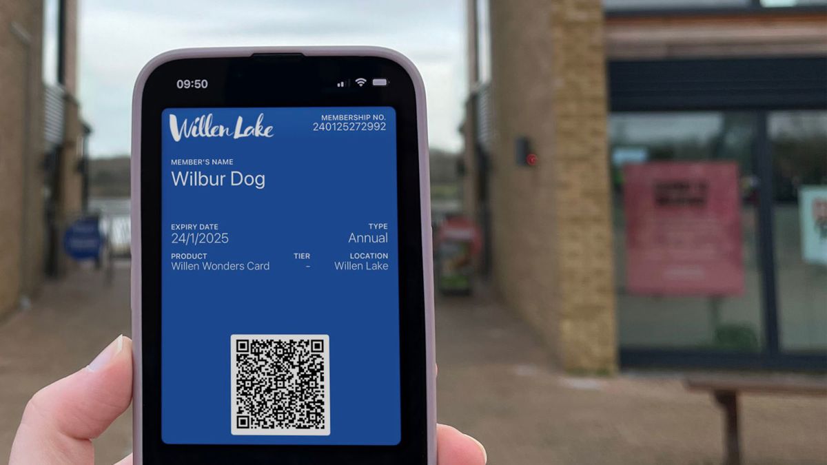 Close up of Willen Wonders Card pass on mobile phone